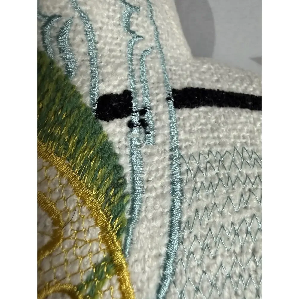 Mary & Edgar Embroidered Skull Margarita Pillow White NWOT Thread Defect